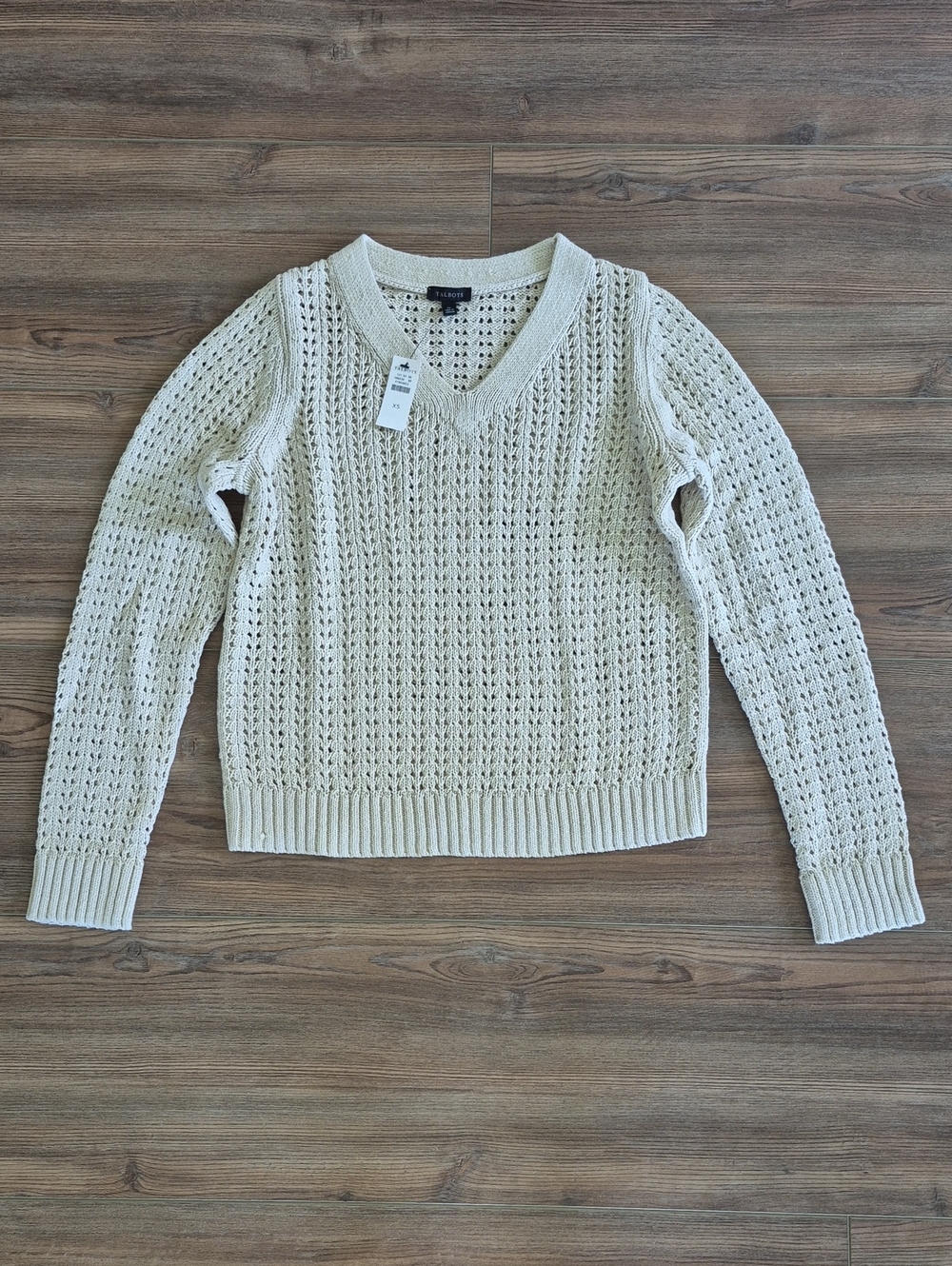 Talbots Light Tan Open-Knit V-Neck Sweater